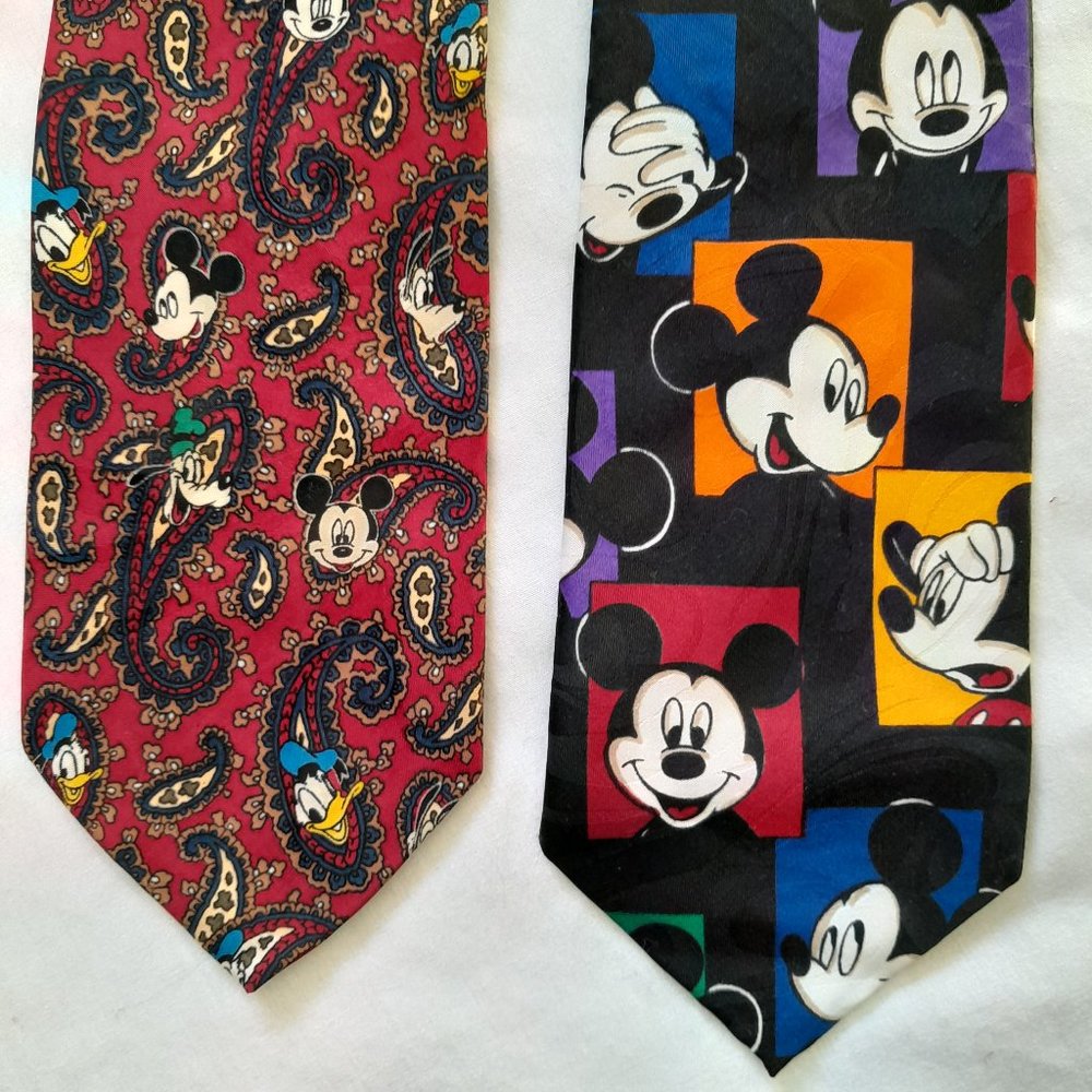 4/$20 sale LOT Mickey Unlimited Disney Ties- Vintage- Red Paisley Donald, Goofy